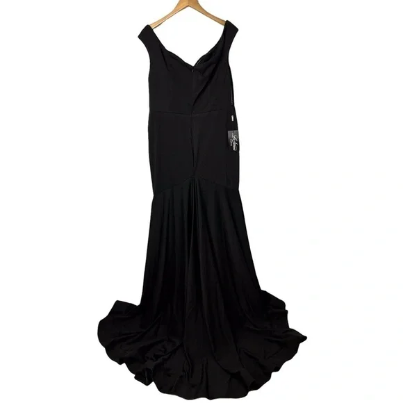 La Femme Off The Shoulder Jersey Fit & Flare Gown Prom Dress Size 14W Black - Picture 5 of 12